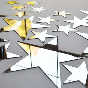 20pcs Star Mirror Stickers, Self-Adhesive Acrylic Decorative Pentagram Wall Decals, Easy Peel & Stick, Reflective Surface, Decoration Sticker, Home Decor DIY