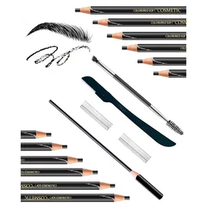 12 Piece Black Waterproof Eyebrow Pencils for Women w/Microblading Eyebrow Pencil & Brow Trimming Supplies Kit Permanent Eye Brow Liners Set For Salon-Quality Shaping & Filling Of Marks