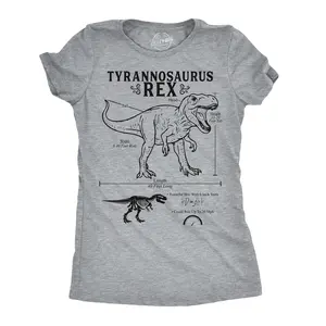 Womens Funny T Shirts Tyrannosaurus Rex Infographic Awesome Dino Tee For Ladies Funny Womens T Shirts Cute Vintage Fashion Casual Ladies T-Shirt Gift Science Tops for Women Funny Dinosaur Top Women's Novelty Light Grey