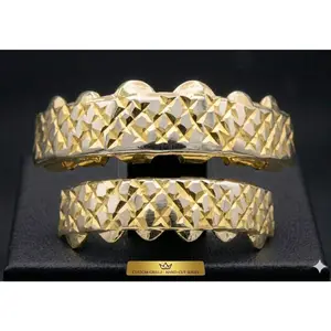 Two-Tone Silver & 14K Gold Plated Upper & Lower Grillz Set Diamond Cut Series 08