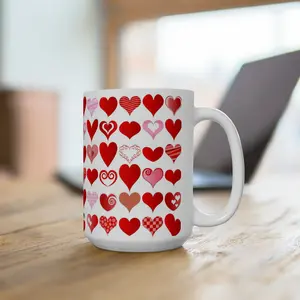 Many hearts and lots of Love Valentine's Day Jumbo Ceramic Mug White15oz Drinkware Reusable Coffee Cup Tumbler Washable Reuse