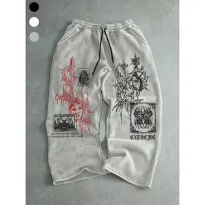 Cool street style Ootd loose wide leg pants, hip-hop dark pattern printed casual sports pants, neutral Gothic letter jogging pants, sports pantsRAIMENTRY