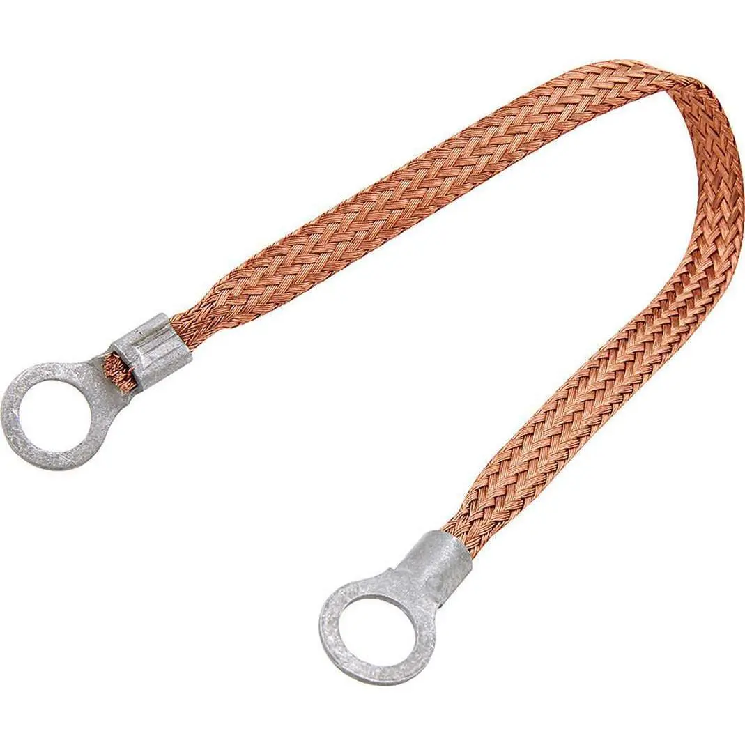 Copper Ground Strap 9in w/ 1/4in Ring Terminals