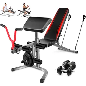 Adjustable Weight Bench Set with Leg Extension & Leg Curl, 900LBS Incline/Decline/Flat Preacher Curl Bench, Space-Saving Workout Bench for Home Gym