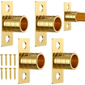 4 Pcs Inside Mount Curtain Rod Bracket Set, 3/8" Bracket for 3/8" Rod, Brass