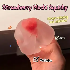 1pc Jell-O Strawberry Squeeze Toy, Strawberry Mochi Soft Rubber Toy—a moldable stress-relief toy that offers an inexplicably satisfying ASMR experience. Suitable for both children and adults. Perfect as a graduation gift,  summer birthday present