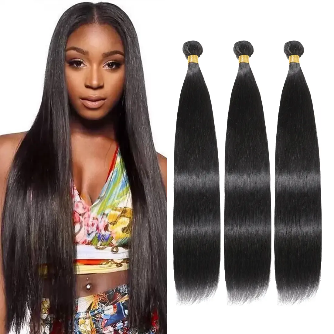 Chikamlty Human Hair Straight Bundles 100% Unprocessed Virgin Weave Bundles Raw Remy Hair Deals Natural Black black  extensions glossy  hair