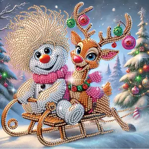 Diamond Christmas Painting Kits for Adults, DIY Christmas Snowman and Deer Designs Diamond Art Special Shape Diamond Partial Mosaic Craft Kits, Home Wall Painting Decor Art Gift（11.8*11.8in）