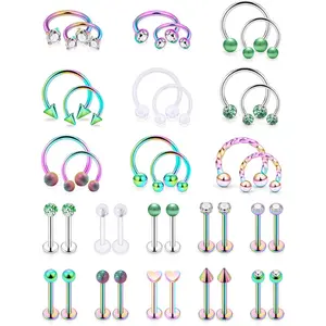 16g Lip Rings Stainless Steel Horseshoe Labret Monroe Lip Rings Nail Tragus Smoke Helix Cartilage Earrings Studs Ring Medusa Piercing Jewelry 38PCS