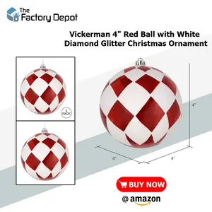 Vickerman 4" Red Ball with White Diamond Glitter Christmas Ornament