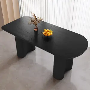 Guyii Modern Black Rectangular Dining Table for 4-8 People, Eco-Friendly High-Quality Board, Rounded Edges, Wavy Legs, Indoor Kitchen, Bar, Living Room, Small Space