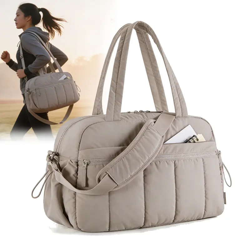 Women's Quilted Cloud Duffle Bag, Waterproof Athletic Weekender for Gym & Travel, Personal Item Bag with Wet Pocket, Athletic Bag, Sports Fitness Bag