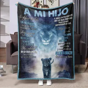 Lion & Letter Figure Print Blanket, 1 Count Soft Warm, Warm Nap Blanket for Home Office Travel Camping