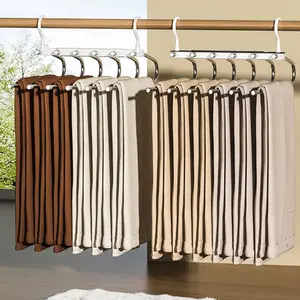 6-Tier Anti-Slip Foldable Stainless Steel Pants Hanger, Multifunctional Space-Saving Wardrobe Organiser for Jeans, Ties