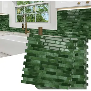 10 Sheet Thick Peel and Stick Kitchen Backsplash Tiles,  Self Adhesive Wall Tile Stick  Backsplash for Kitchen,Bathroom and Fireplace(Green,12"x12")