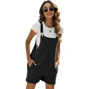 Women's Cotton Linen Short Overalls Casual Summer Bib Shortalls with PocketsGift