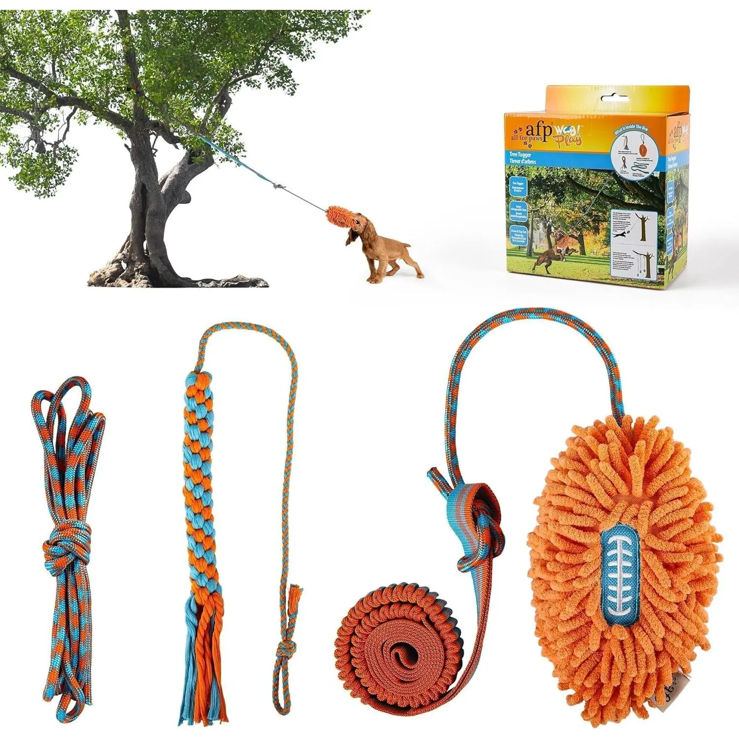 ALL FOR PAWS Dog Bungee Tug Toy, Outdoor Hanging Bungee from Tree for Chase & Tug Fun, Interactive Tug-of-War Toy for Small and Medium Dogs, Bungee Cord with Dog Rope Toy & Soft Chew Toy