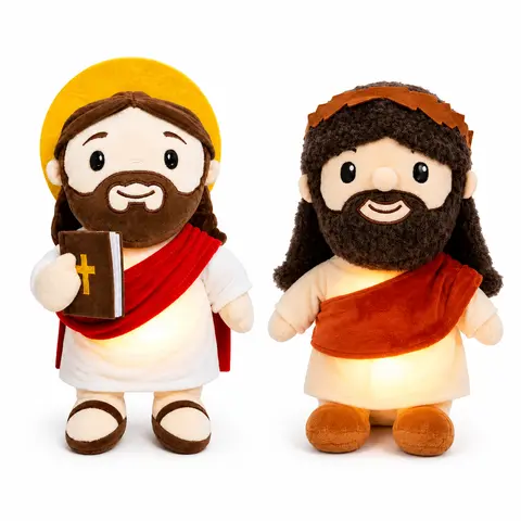 Christian Breathing Jesus Cuddly Stuffed Animal - Unisex Religious Plush Toy with Gentle Breathing Motion, Brown Hair & Beard, Cream Robe, Red Sash, Cuddly Doll Gift, Back to School Companion, Plush Toy Centerpiece