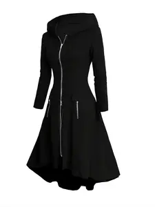 Women's Casual Hooded Long Jacket with Zipper Pockets, Long Sleeve Fashion Slim Fit Outerwear Coat for Outdoor Leisure Travel Wear Womenswear