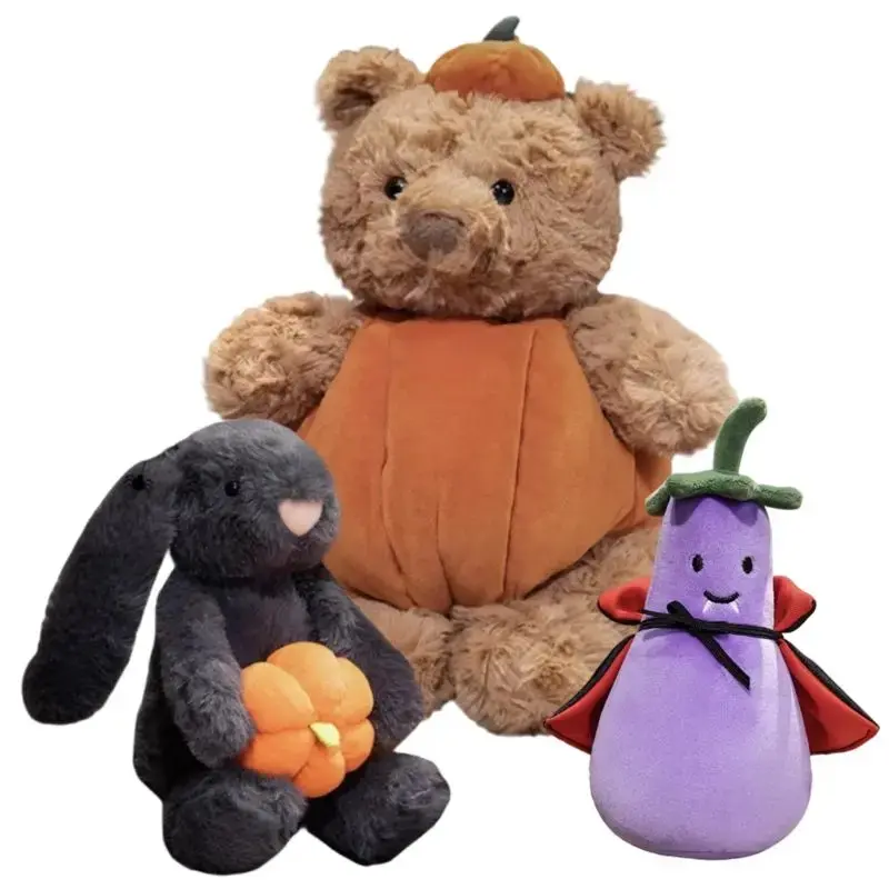 35cm Pumpkin Teddy Bear Doll Plush Toy Stuffed Dressed Halloween's Day Cartoon Animal Plushie Removable Clothes Kids Present
