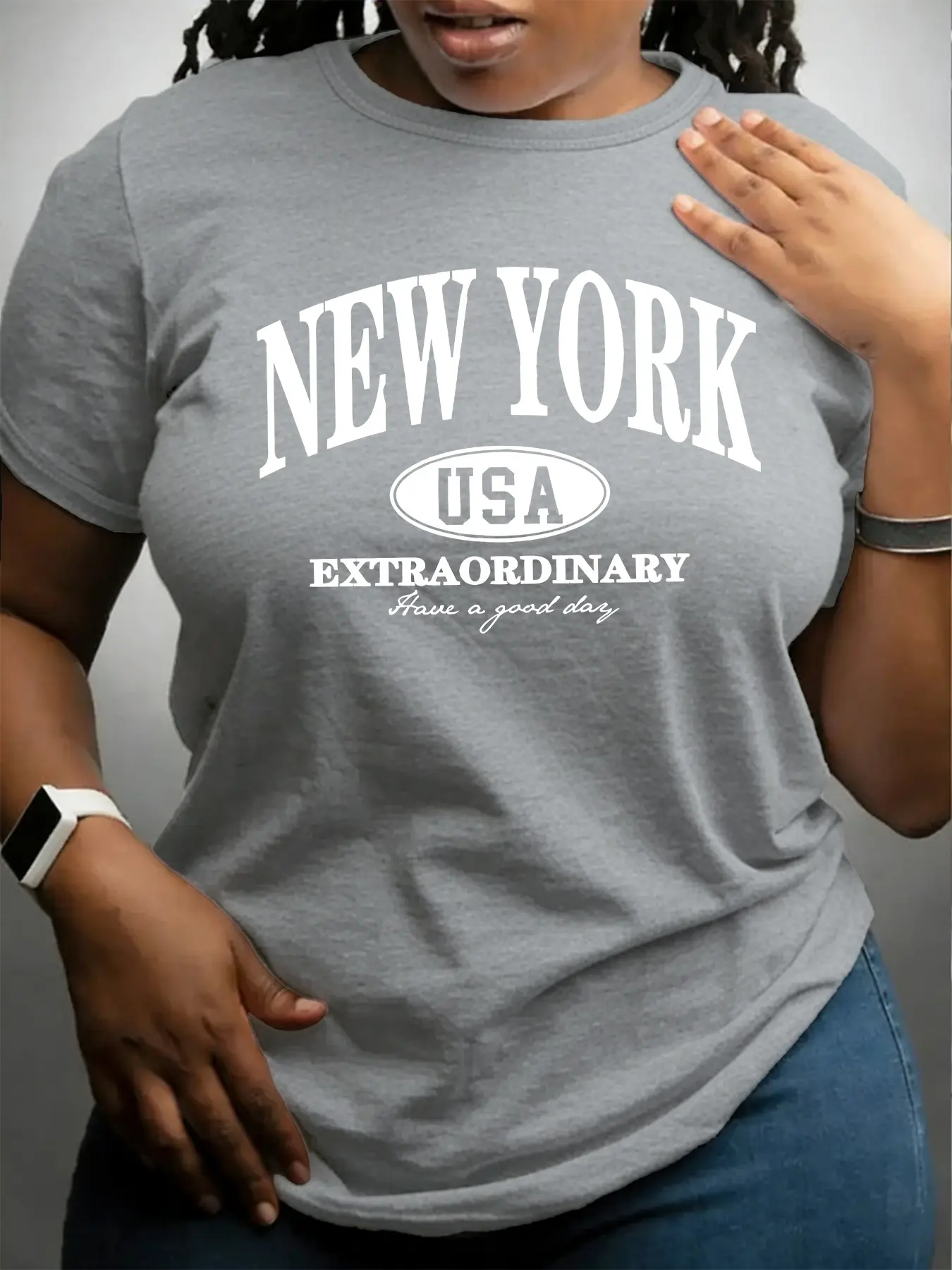 Women's Summer Casual Streetwear Letter Print Round Neck Fitted T-Shirt, Slim-Fitting Short Sleeve Top, Medium Length, All Seasons Fashion