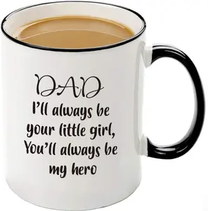Mecai Funny Mug From Daughter- Dad,I'll Always Be Your Little Girl.You Will Always Be My Hero Coffee mug, Fun Birthday Gifts For Dad From Daughter