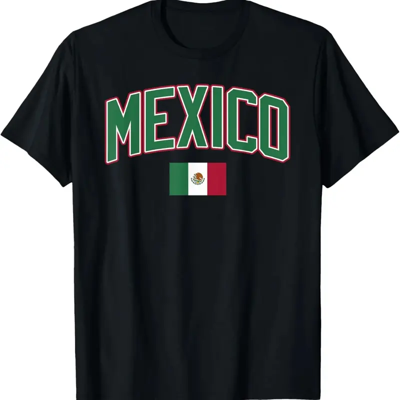 Men's Mexican Flag Graphic T-Shirt, Vintage Style 100% Cotton Fabric, Oversized Casual Fit, Breathable Shortsleeve Top