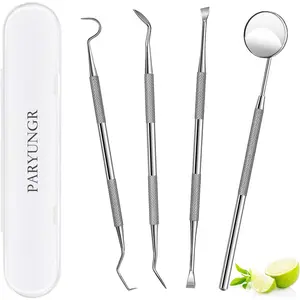 Dental tools, professional dental cleaning and oral care hygiene kit, stainless steel toothpick, tooth scraper, plaque remover, suitable for dentists, individuals, and pets, with storage box