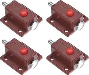 4-Pack Plastic Push Button Spring Loaded Latch, 1.5x1.4 In/37x36mm Automatic Door Latch Lock Button Bolt Latches for Cabinet Door/Window/Drawer Closet Furniture [Brown]
