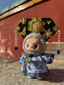 Plush Blue & White Porcelain Style outfit for Labubu 15/17cm  (NO DOLLS)