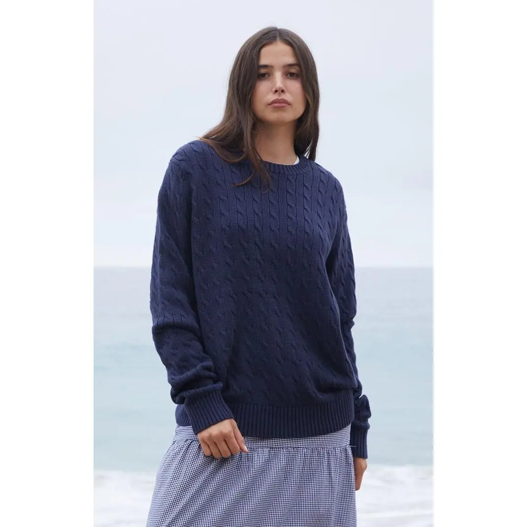 John Galt Women's Navy Cable Knit Sweater John Galt Women's Navy Cable Knit Sweater