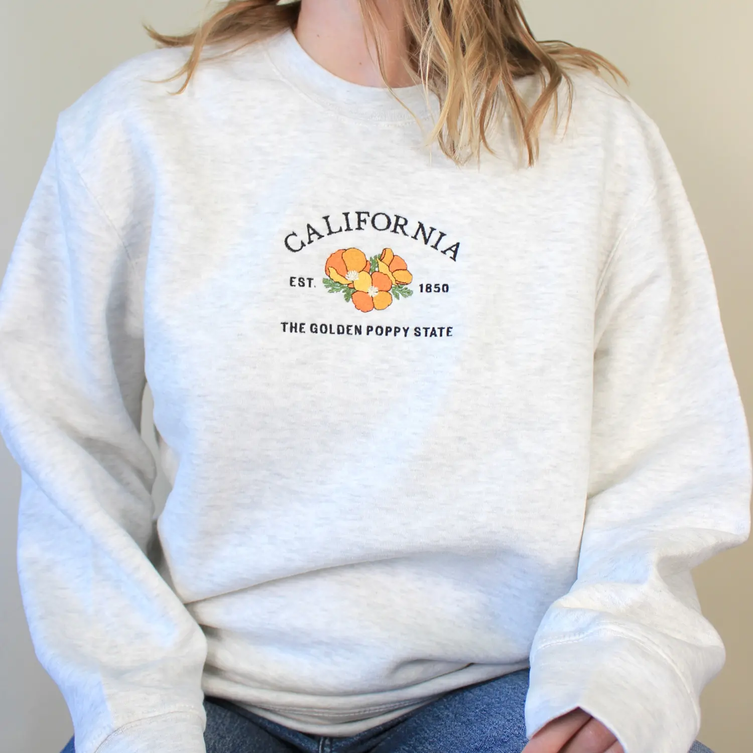 State Flower Embroidered Crewneck Sweatshirt | Cute Vintage Style Apparel for Women Original Embroidery Hoodie Womenswear