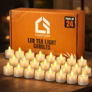 CASAFOYER 24 Pack LED Tea Light Candles – Long - Lasting Battery Operated, 200 + Hour Flameless Tealight Candle, Perfect for Home Decor, Weddings and Parties | Decoration Candle