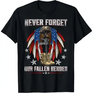 Y2K Summer Viral Print Oversized Graphic Vintage Unisex TeeNever Forget Our Fallen Heroes Memorial Day Veterans Day T-Shirt