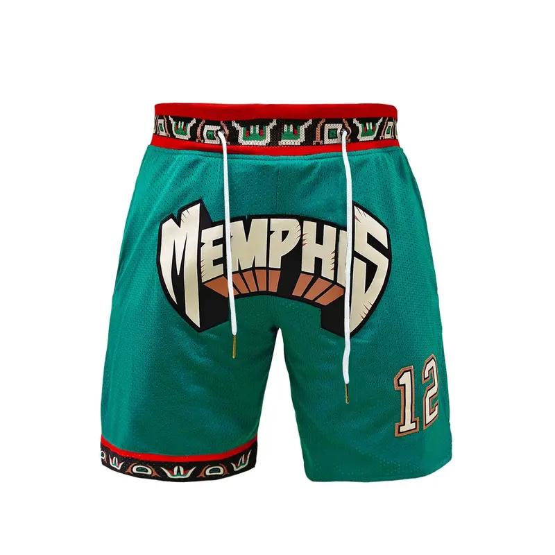 Men's Letter & Number Embroidery Pocket Basketball Shorts, Embroidered Breathable Shorts, Loose Breathable Quick Drying Shorts for Outdoor Sports