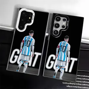 Casing For SAMSUNG GALAXY S22 S23 S24 FE ULTRA  Messi Black Silver Stylish Acrylic Shockproof Protection Anti-Drop Phone Cases Shell Cover football