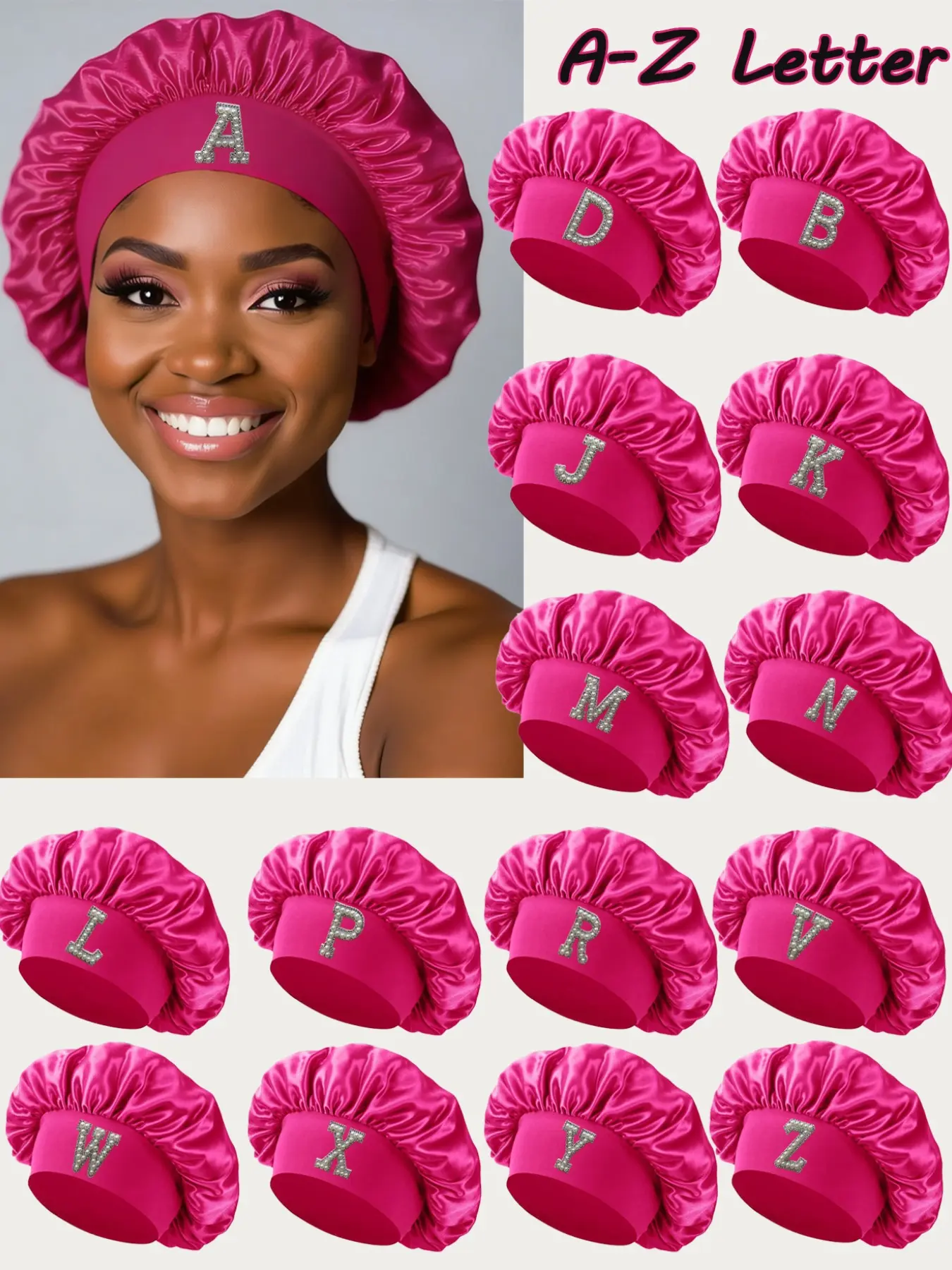 1PC Unisex Personalized A-Z Letter Satin Silk Sleep Cap, Soft Night Hat, Comfortable Sleeping Cap, Sleep Bonnets, Hair Bonnets, Smooth Satin Daily Use, Valentine's Day Gift