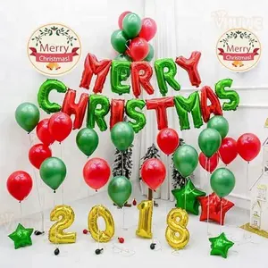 Merry Christmas Banner, 16 Inch Green Red Foil Mylar Helium Balloons Banner for Indoor Outdoor Office Christmas Party Decorations Supplies | Red Green