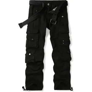 Men's Cotton Casual Cargo Work Pants Baggy Travel Hiking with Multi Pockets (No Belt)