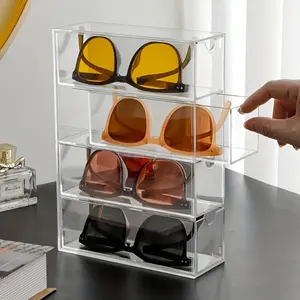 Dust-Proof Clear Desk Organizer, Dustproof Organizers with Drawer Dustproof Storage Box - Modern Storage Solution Eyeglasses Storage Box Display Box for Glasses, Cosmetics & Lipstick - Office Supplies Multifunctional Storage Bin