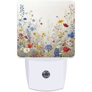 Wildflowers Floral Night Light Plug into Wall,Nightlights with Light Sensor Dusk to Dawn,Plug in Night Lights for Kids,Warm Lamps for Bathroom Bedroom Kitchen