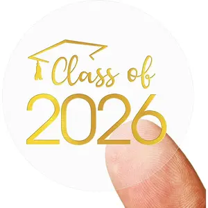 100 PCS Class of 2026 Transparent Gold Foil Graduation Self Adhesive Stickers for Envelope Seals Grad Invitations College High School Senior Graduate Party Favors Gold