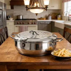 Stainless Steel Deep Frying Pan with Oil Drip Filter Rack & Lid – 5 Free Accessories as Bonus deep fryer pot