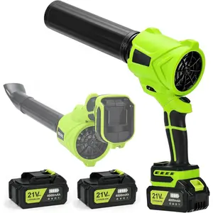 Leaf Blower Cordless, 21V   980000 RPM Handheld Electric Leaf Blower with 6 Speed Control, 2 x 4Ah  & Charger Dust Leaves Blower for Lawn Care, Green