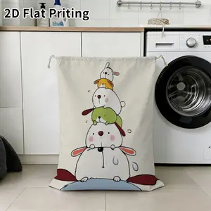 Large Capacity Laundry Hamper Cute Stacked Bunny Animals Print Home Dorm Travel Clothing Storage Organizer 1PC, 2D Flat Printing for Dirty Sweater Coat Sock Sorting and Storage