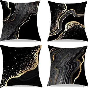 Golden marble pattern throw pillow cover, 4-piece set / set. For living room, sofa cushion cover, square pillow cover without filling material, suitable for home office, living room, bedroom, home textiles.