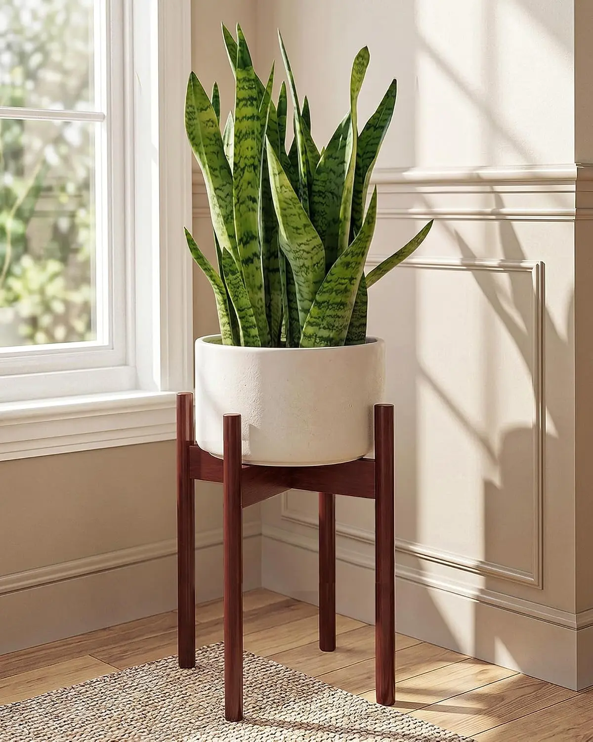 Bamworld 16.9in Adjustable Plant Stand Indoor Plant Stand Reddish Brown | Single Plant Stand Mid Century Plant Stands Fit 8-12 Inches Plant Pot Plant Holder for Living Room Balcony Garden Patio