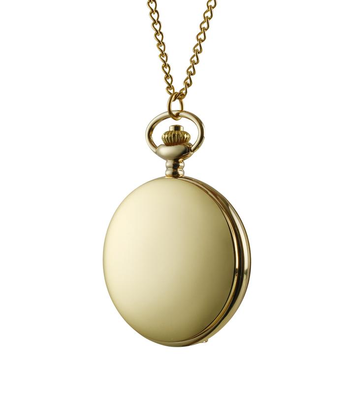 Smooth Vintage Pocket Watch with Chain, Gold