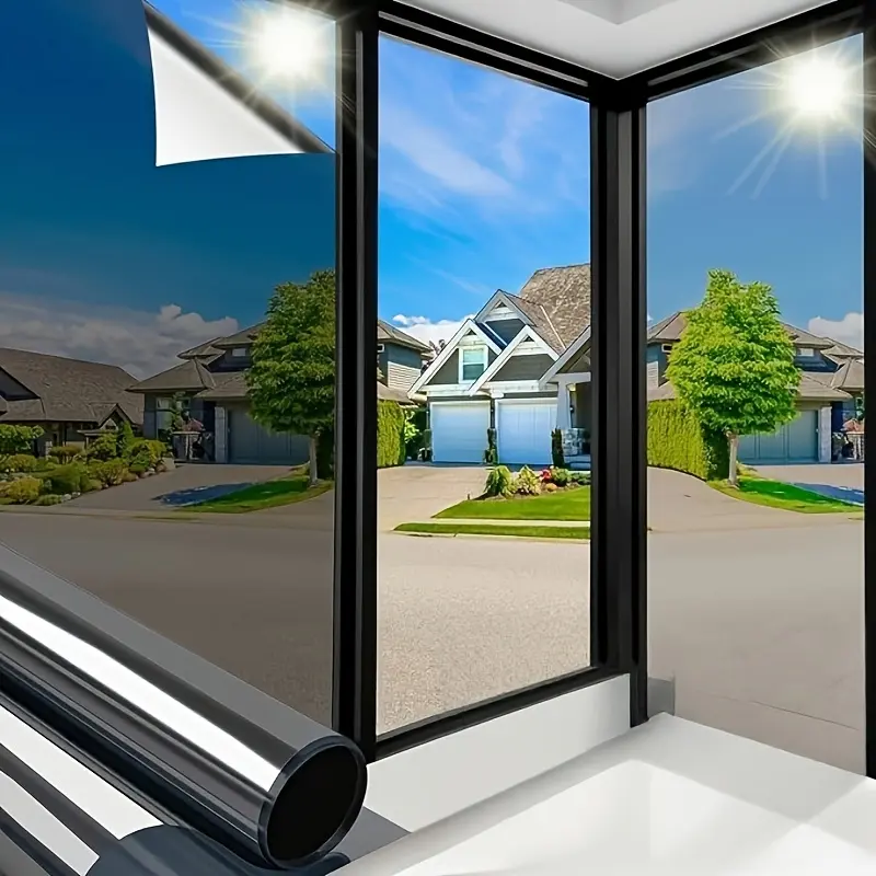 1-Way Reflective Window Privacy Film - Black Silver Window Tint, UV Heat Blocking Sun Blocker, Removable Covering for Home Office