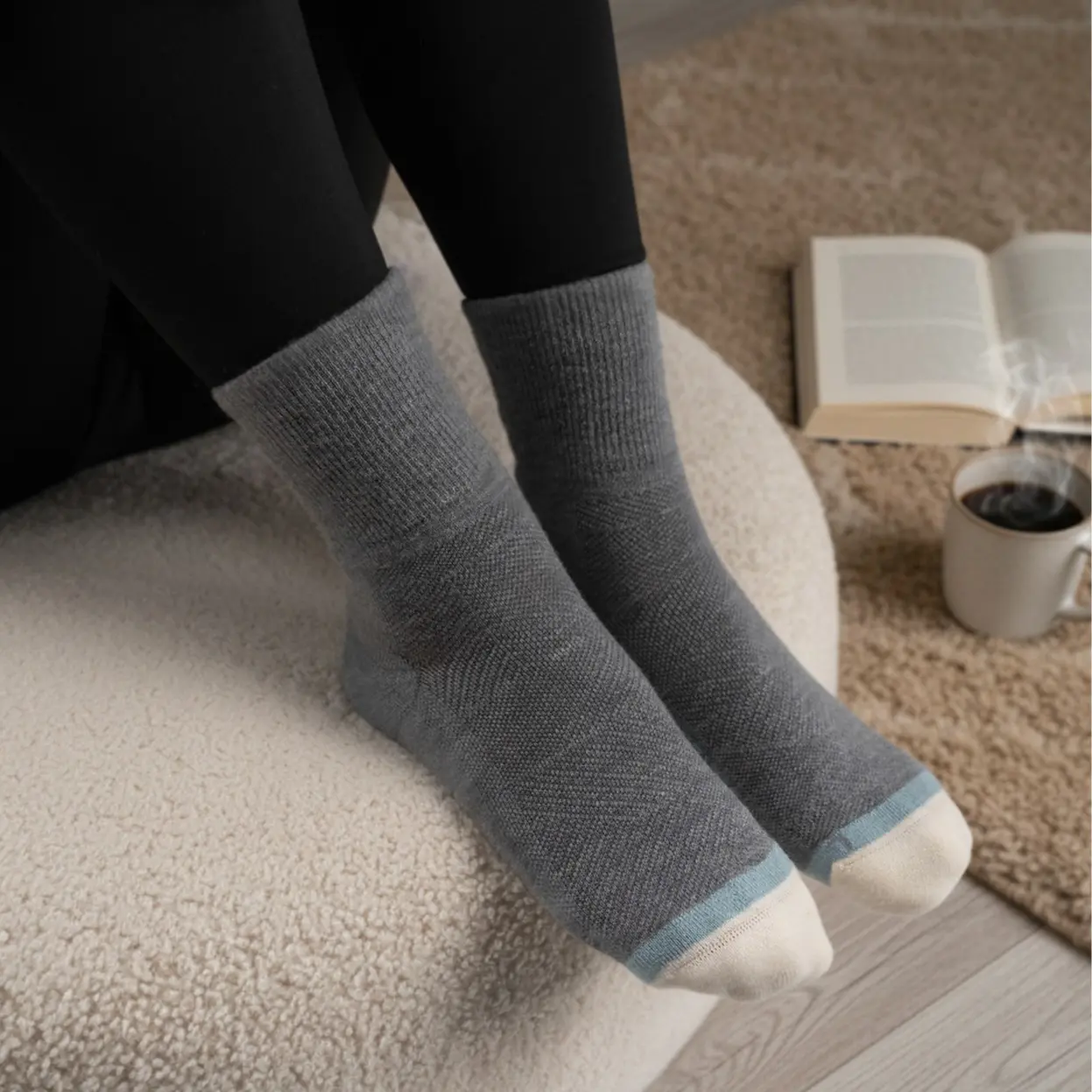 EFISIO Unisex Merino Wool Socks 7A Antibacterial Odor Resistant Mid Calf Crew Socks Soft Breathable Moisture Wicking Right Angle Design Compression Cuff All Season Performance Athletic Daily Wear Socks